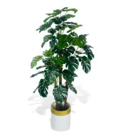 Nettenevime Yapay Çiçek Monstera Yeşil Deve Tabanı 3Katlı 135cm 54Yaprak Gold Kemerli Beyaz Saksıda Yapay Bitki thumbnail 1