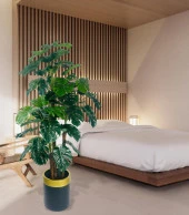 Nettenevime Yapay Çiçek Monstera Yeşil Deve Tabanı 3Katlı 135cm 54Yaprak Gold Kemerli Siyah Saksıda Yapay Bitki thumbnail 3