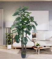 Yapay Çiçek Monstera Yeşil Deve Tabanı 3Katlı 135cm 54Yaprak Siyah Plastik Saksıda Yapay Bitki - 5