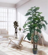Yapay Çiçek Monstera Yeşil Deve Tabanı 3Katlı 135cm 54Yaprak Siyah Plastik Saksıda Yapay Bitki - 6