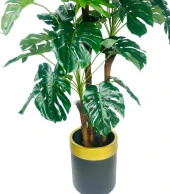 Nettenevime Yapay Çiçek Monstera Yeşil Deve Tabanı 3Katlı 135cm 54Yaprak Gold Kemerli Siyah Saksıda Yapay Bitki thumbnail 6