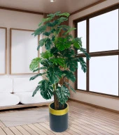 Nettenevime Yapay Çiçek Monstera Yeşil Deve Tabanı 3Katlı 135cm 54Yaprak Gold Kemerli Siyah Saksıda Yapay Bitki thumbnail 8