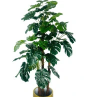 Nettenevime Yapay Çiçek Monstera Yeşil Deve Tabanı 3Katlı 135cm 54Yaprak Gold Kemerli Beyaz Saksıda Yapay Bitki thumbnail 6