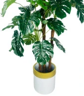 Nettenevime Yapay Çiçek Monstera Yeşil Deve Tabanı 3Katlı 135cm 54Yaprak Gold Kemerli Beyaz Saksıda Yapay Bitki thumbnail 7