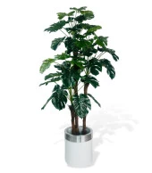 Nettenevime Yapay Çiçek Monstera Yeşil Deve Tabanı 3Katlı 135cm 54Yaprak Gümüş Kemerli Beyaz Saksıda Yapay Bitki thumbnail 1