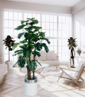 Nettenevime Yapay Çiçek Monstera Yeşil Deve Tabanı 3Katlı 135cm 54Yaprak Gümüş Kemerli Beyaz Saksıda Yapay Bitki thumbnail 3