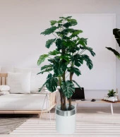 Nettenevime Yapay Çiçek Monstera Yeşil Deve Tabanı 3Katlı 135cm 54Yaprak Gümüş Kemerli Beyaz Saksıda Yapay Bitki thumbnail 7