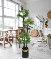 Nettenevime Yapay Ağaç Palmiye Fanpalm 3Katlı 24Yaprak Gold Kemerli Siyah Saksıda 165*65cm thumbnail 3