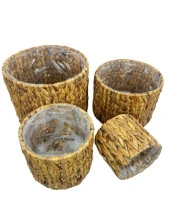 Nettenevime Dekoratif Hasır 4lü Set Saksı Bohem Konsept Muz Lifi Örgü Saksı - 3