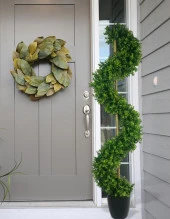 Nettenevime Yapay Ağaç Spiral Şimşir Ağacı 160cm Bambu Saplı Salon Bitkisi Düz Yeşil - 6