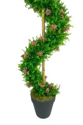 Nettenevime Yapay Ağaç Spiral Pembe Pıtırcıklı Şimşir Ağacı 160cm Bambu Saplı Salon Bitkisi - 3