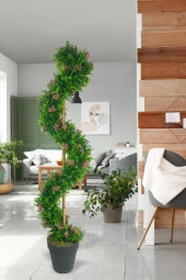 Nettenevime Yapay Ağaç Spiral Pembe Pıtırcıklı Şimşir Ağacı 160cm Bambu Saplı Salon Bitkisi - 4