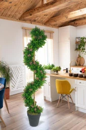 Nettenevime Yapay Ağaç Spiral Pembe Pıtırcıklı Şimşir Ağacı 160cm Bambu Saplı Salon Bitkisi - 5