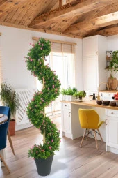 Nettenevime Yapay Ağaç Spiral Pembe Mineli Şimşir Ağacı 160cm Bambu Saplı Salon Bitkisi - 3