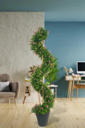 Nettenevime Yapay Ağaç Spiral Pembe Mineli Şimşir Ağacı 160cm Bambu Saplı Salon Bitkisi - 4