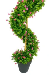 Nettenevime Yapay Ağaç Spiral Pembe Mineli Şimşir Ağacı 160cm Bambu Saplı Salon Bitkisi - 6