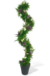 Yapay Ağaç Mor Pastel Şakayıklı Spiral Şimşir Ağacı 160cm Bambu Saplı Salon Bitkisi - 1