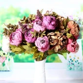 Nettenevime Yapay Çiçek Marsilya Gülü Şakayık Erengül Büyük Boy Demet  Mor thumbnail 5