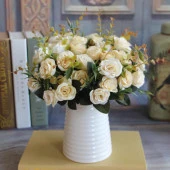 Nettenevime Yapay Çiçek Gül Yaban Gülü Demeti KREM 10 Kafa thumbnail 3