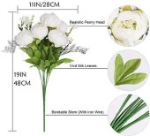 Nettenevime Yapay Çiçek Şakayık 5 Kafalı Büyük Boy Demet İpek Kumaş BEYAZ - 2