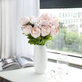 Nettenevime Yapay Çiçek Şakayık 5 Kafalı Büyük Boy Demet İpek Kumaş PEMBE AÇIK thumbnail 3