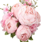 Nettenevime Yapay Çiçek Şakayık 5 Kafalı Büyük Boy Demet İpek Kumaş PEMBE AÇIK thumbnail 10