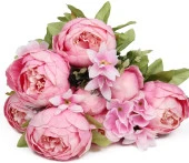 Nettenevime Yapay Çiçek Şakayık 5 Kafalı Büyük Boy Demet İpek Kumaş PEMBE thumbnail 5