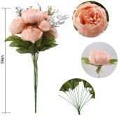 Nettenevime Yapay Çiçek Şakayık 5 Kafalı Büyük Boy Demet İpek Kumaş SOMON - 4