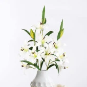 Nettenevime Yapay Çiçek Lilyum 3 Kafalı Islak Zambak 80cm Beyaz thumbnail 3