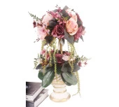 Nettenevime Yapay Çiçek li Seramik Kupa Vazo lu Arajman 2 Katlı Nişan Çiçeği Kız İsteme Mor Pembe thumbnail 1