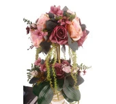 Nettenevime Yapay Çiçek li Seramik Kupa Vazo lu Arajman 2 Katlı Nişan Çiçeği Kız İsteme Mor Pembe thumbnail 3