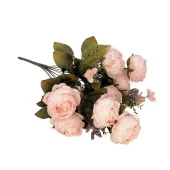 Nettenevime Yapay Çiçek Pembe Açık Renkli 7 Kafalı Eren Gül Demeti Büyük Boy thumbnail 1