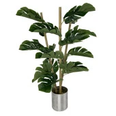 Nettenevime Yapay Çiçek Monstera Bambu Saplı Deve Tabanı Gümüş Saksılı Salon Çiçeği 18 Yaprak 80 cm - 1