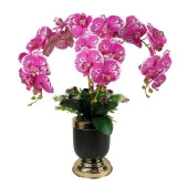 Nettenevime Yapay Çiçek Aranjmanı Metal Mat Siyah Gold Vazoda Fuşya Orkideler Yapay Orkide Arajmanı thumbnail 1