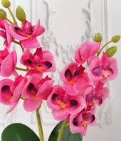 Nettenevime Yapay Çiçek Ahşap Kütük Saksılı Koyu Pembe Mini Yapay Orkide Dekoratif Hediye thumbnail 2