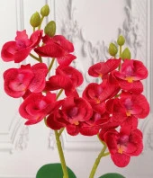 Nettenevime Yapay Çiçek Ahşap Kütük Saksılı Kırmızı Mini Yapay Orkide Dekoratif Hediye thumbnail 2