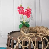 Nettenevime Yapay Çiçek Ahşap Kütük Saksılı Kırmızı Mini Yapay Orkide Dekoratif Hediye thumbnail 3