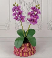 Nettenevime Beton Saksılı Yapay Orkide Pileli Etek Saksılı Lila Mini Yapay Orkide - 2