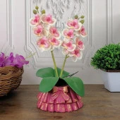 Nettenevime Beton Saksılı Yapay Orkide Pileli Etek Saksılı Pembe Açık Mini Yapay Orkide - 1