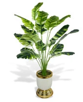 Nettenevime Yapay Çiçek Çizgili Muz Yapraklı Salon Çiçeği 18Dal 90*60cm Gold Krem Vazoda Yapay Bitki thumbnail 2