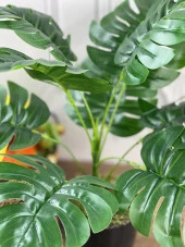 Nettenevime Yapay Çiçek Monstera 9 Dal Siyah Plastik Saksılı Deve Tabanı Dekoratif Süs Çiçeği thumbnail 2