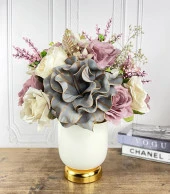 Nettenevime Yapay Çiçek Aranjmanı Metal Gold-Krem Vazolu Nişan Çiçeği İsteme Çiçeği Masa Üstü Çiçeği Arajman thumbnail 1