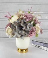 Nettenevime Yapay Çiçek Aranjmanı Metal Gold-Krem Vazolu Nişan Çiçeği İsteme Çiçeği Masa Üstü Çiçeği Arajman thumbnail 2