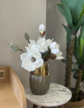 Nettenevime Yapay Çiçek Lüx Manolya Gerçek Dokulu Letex Eva Magnolia Gelin Çiçeği 40cm BEYAZ - 4