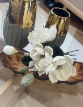 Nettenevime Yapay Çiçek Lüx Manolya Gerçek Dokulu Letex Eva Magnolia Gelin Çiçeği 40cm BEYAZ - 6
