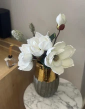 Nettenevime Yapay Çiçek Lüx Manolya Gerçek Dokulu Letex Eva Magnolia Gelin Çiçeği 40cm BEYAZ - 7