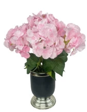 Nettenevime Yapay Çiçek Pembe Ortanca Aranjmanı Siyah Gümüş Vazolu Masa Üstü Çiçeği Arajman thumbnail 1