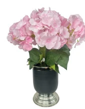 Nettenevime Yapay Çiçek Pembe Ortanca Aranjmanı Siyah Gümüş Vazolu Masa Üstü Çiçeği Arajman thumbnail 3