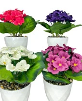 Nettenevime 4lü Set Yapay Çiçek Kadife Menekşe Beyaz Saksıda Gerçekçi Doku  Karışık Renkli thumbnail 3