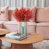 Nettenevime 6lı Set Yapay Çiçek Kırmızı Lavanta 7 Dallı Plastik Dekoratif Yapay Bitki thumbnail 4